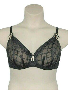Fredericks Of Hollywood Lace U/W Full Cov Soft Cup Bra 34DDD Black Stye 4220